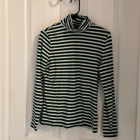 Lands' End Tops - Green and White striped small turtleneck